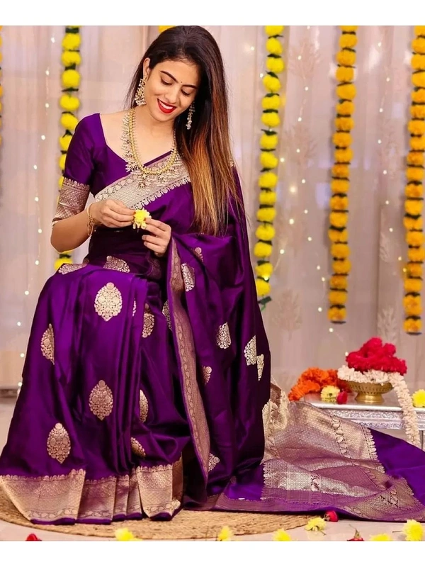Purple soft lichi silk jacquard weaving work ceremonial saree