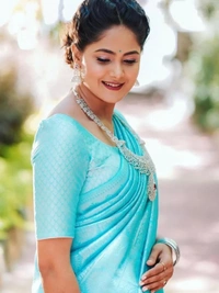 Sky blue kanchipuram silk jacquard weaving work wedding work saree