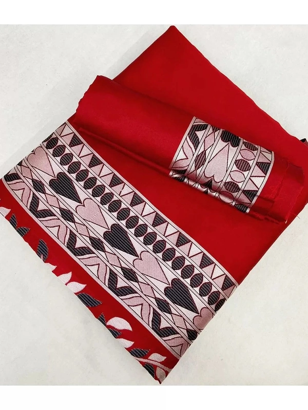 Red soft lichi silk jacquard weaving work party wear saree
