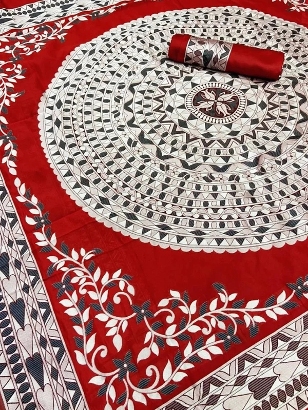 Red soft lichi silk jacquard weaving work party wear saree
