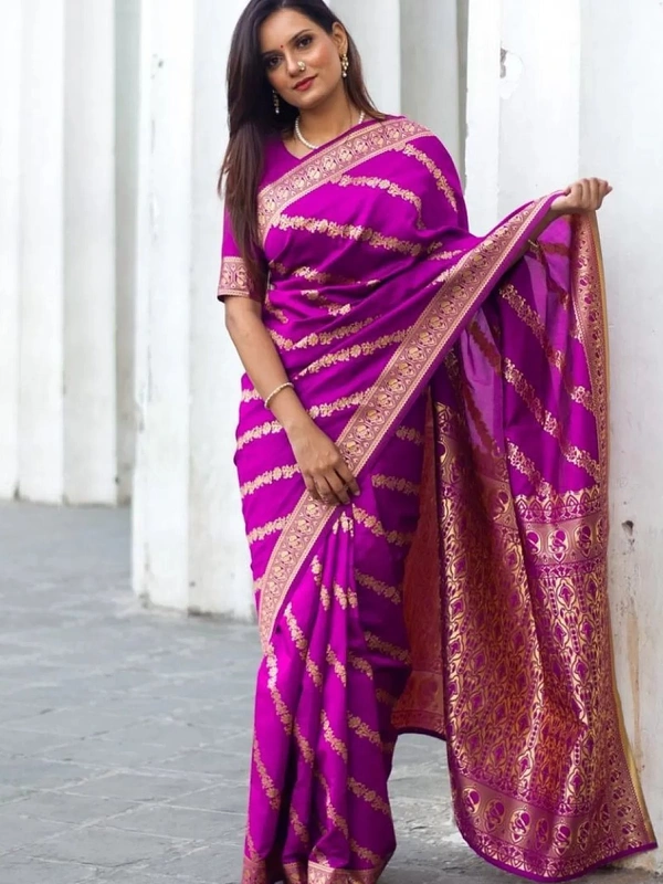 Purple lichi silk jacquard weaving work wedding saree