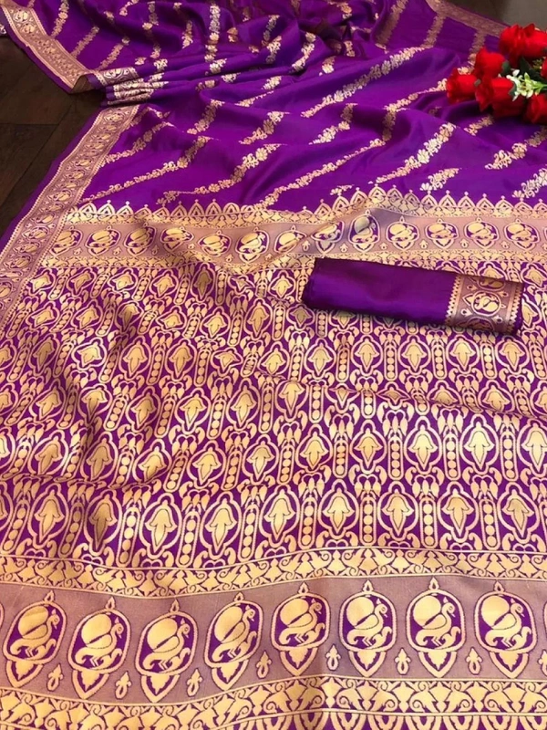 Purple lichi silk jacquard weaving work wedding saree