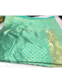 Sea green lichi silk jacquard weaving work wedding sare