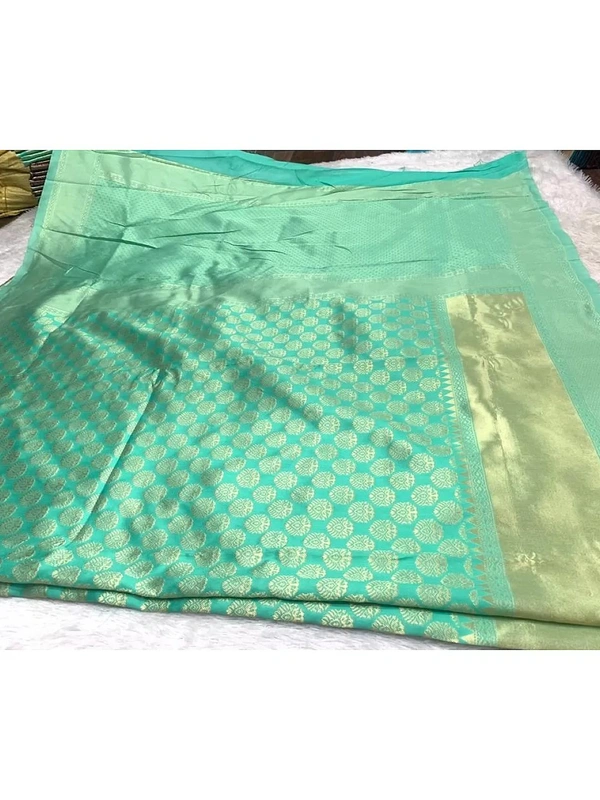 Sea green lichi silk jacquard weaving work wedding sare