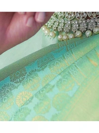 Sea green lichi silk jacquard weaving work wedding sare