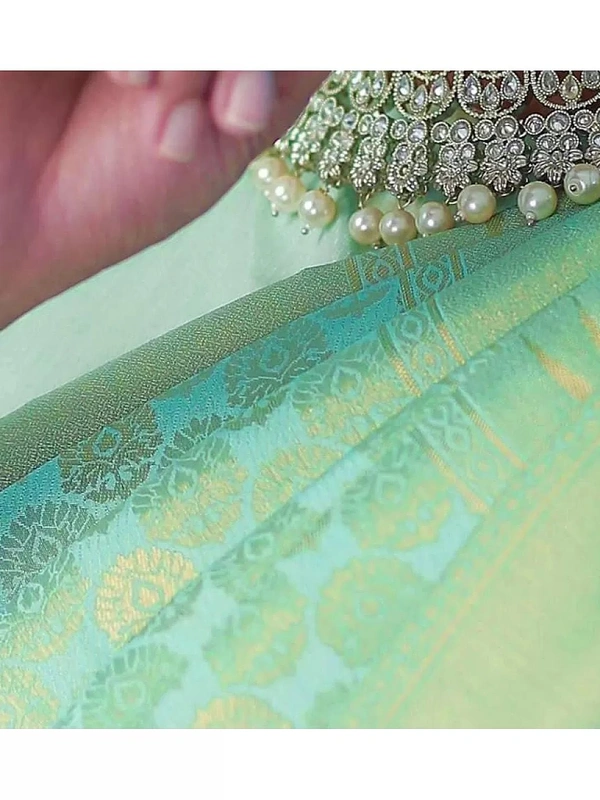 Sea green lichi silk jacquard weaving work wedding sare
