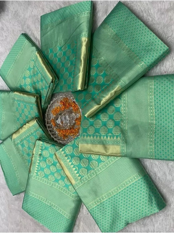 Sea green lichi silk jacquard weaving work wedding sare