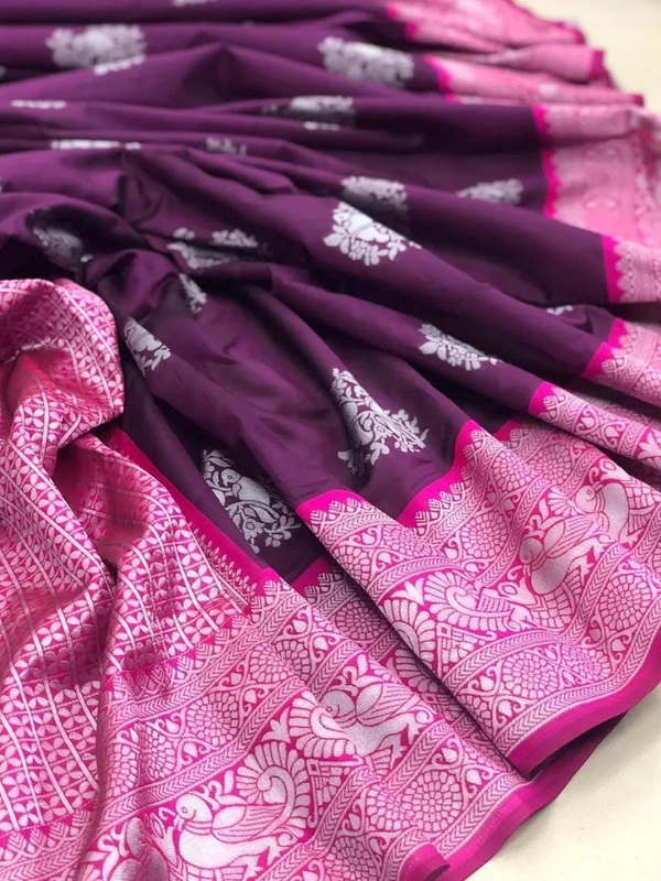 Wine soft lichi silk jacquard weaving border work saree