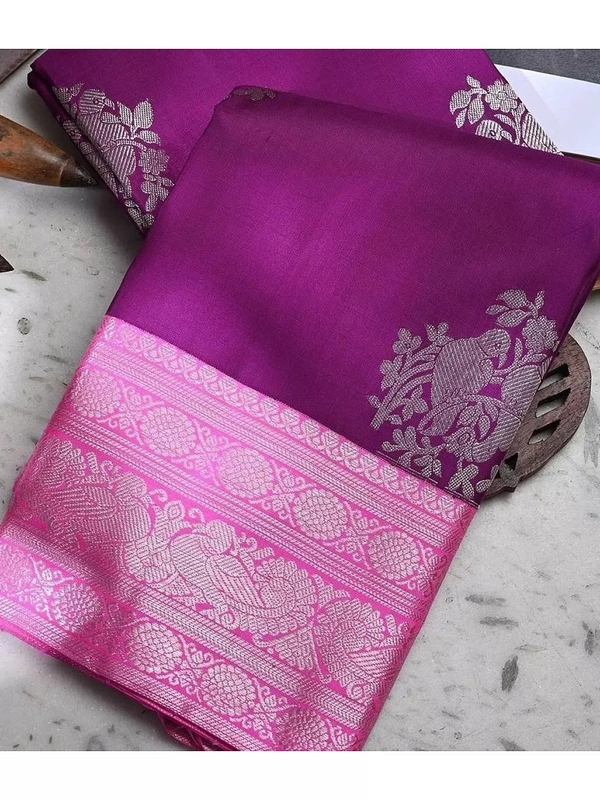 Wine soft lichi silk jacquard weaving border work saree