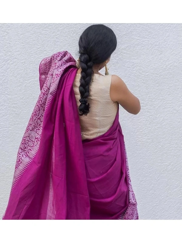 Wine soft lichi silk jacquard weaving border work saree