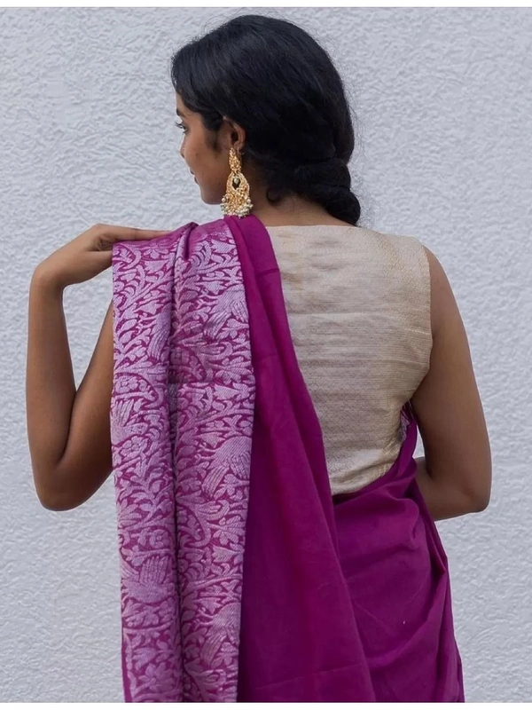 Wine soft lichi silk jacquard weaving border work saree