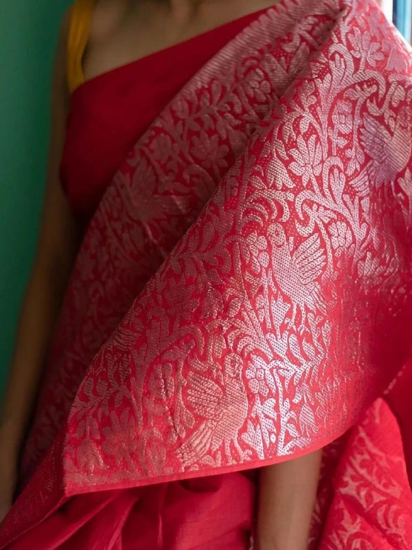 Red soft lichi silk jacquard weaving border work saree