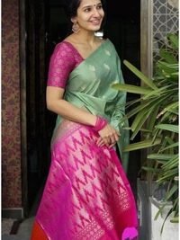 Pista green soft lichi silk jacquard weaving work saree