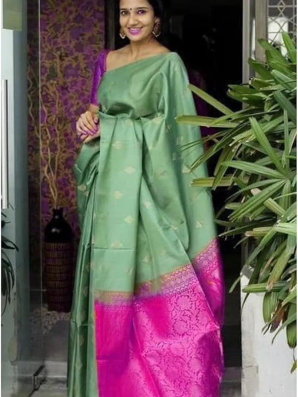 Pista green soft lichi silk jacquard weaving work saree