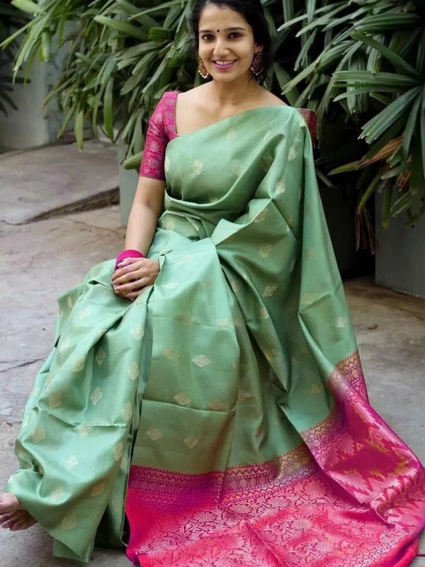 Pista green soft lichi silk jacquard weaving work saree