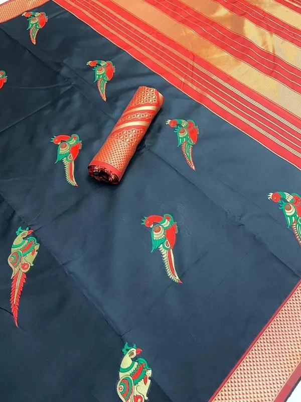 Black soft lichi silk jacquard zari weaving work designer saree
