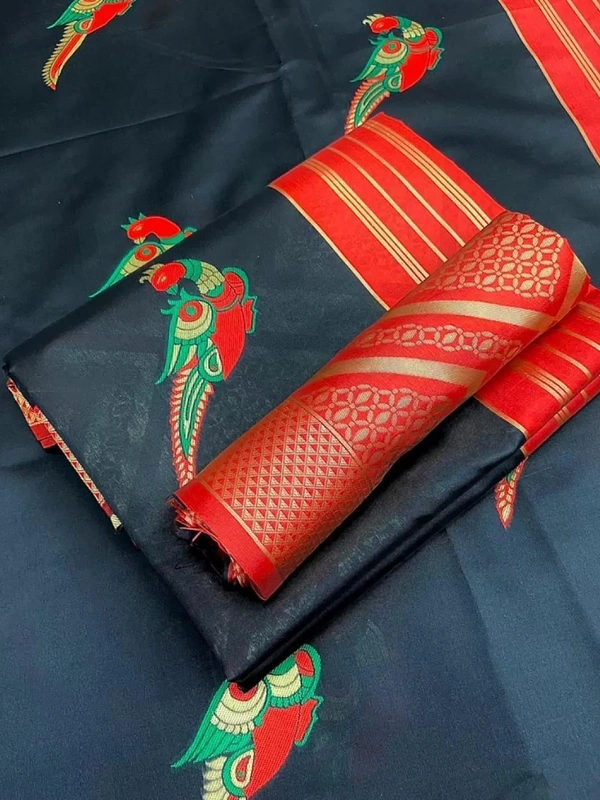 Black soft lichi silk jacquard zari weaving work designer saree