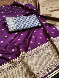 Dark purple soft lichi silk jacquard weaving work wedding saree