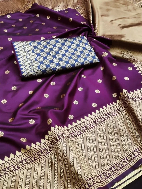 Dark purple soft lichi silk jacquard weaving work wedding saree