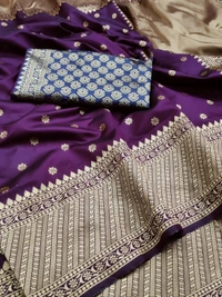 Dark purple soft lichi silk jacquard weaving work wedding saree