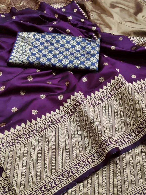 Dark purple soft lichi silk jacquard weaving work wedding saree