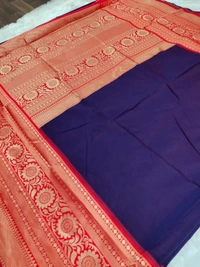 Blue soft lichi silk jacquard weaving work wedding saree