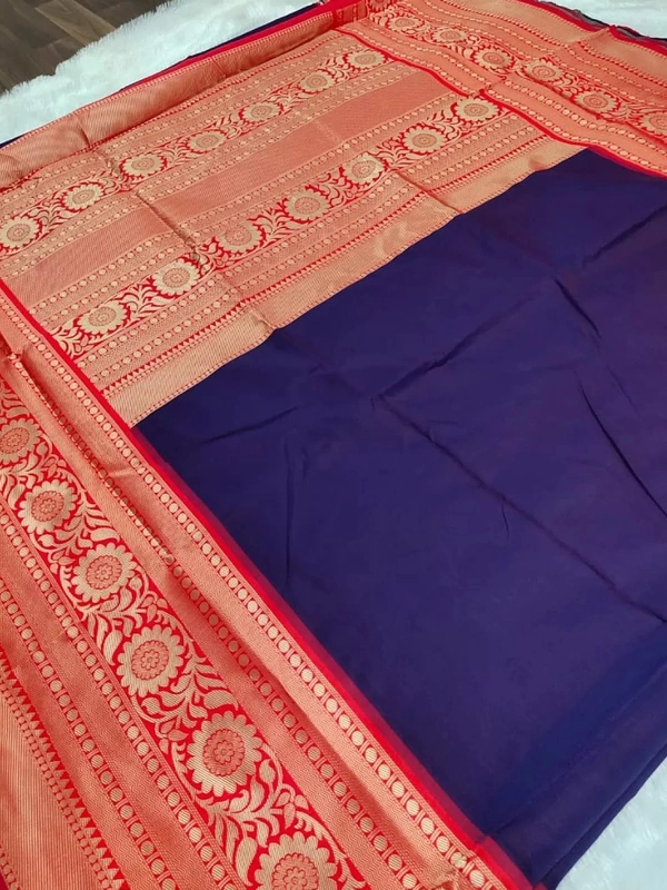 Blue soft lichi silk jacquard weaving work wedding saree