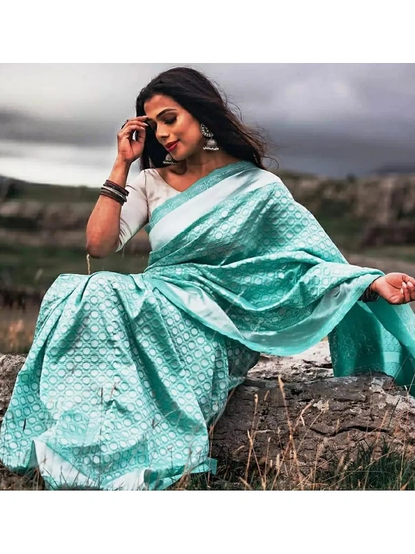 Sky blue heavy banarasi jacquard weaving work saree