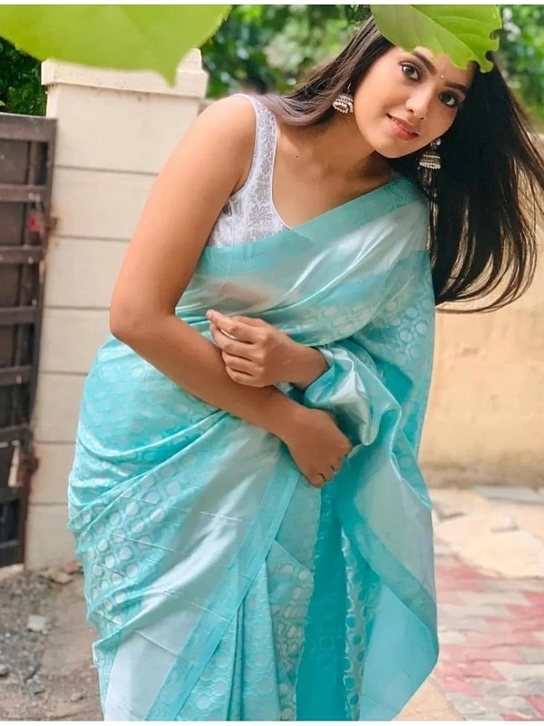 Sky blue heavy banarasi jacquard weaving work saree
