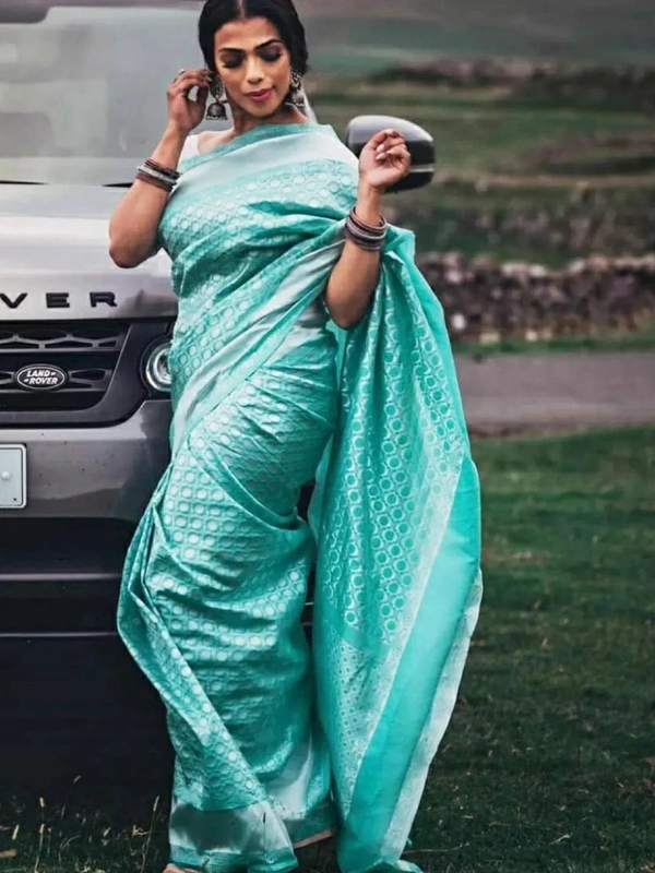 Sky blue heavy banarasi jacquard weaving work saree