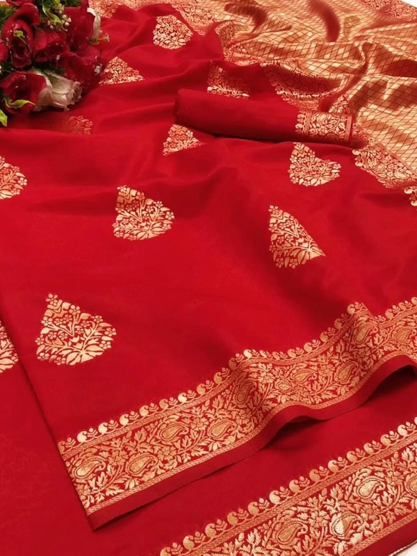 Red lichi silk jacquard weaving work wedding saree