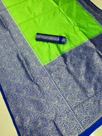 Neon green soft lichi silk jacquard weaving work saree