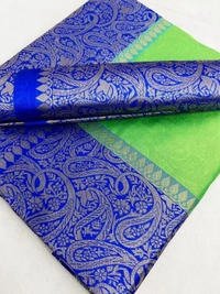 Neon green soft lichi silk jacquard weaving work saree