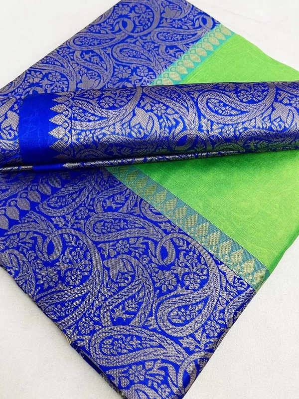 Neon green soft lichi silk jacquard weaving work saree