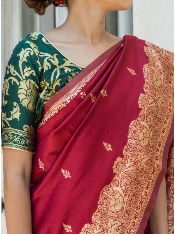 Maroon banarasi kota silk gold jari work wedding saree