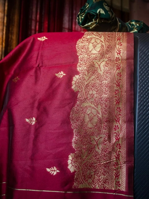 Maroon banarasi kota silk gold jari work wedding saree
