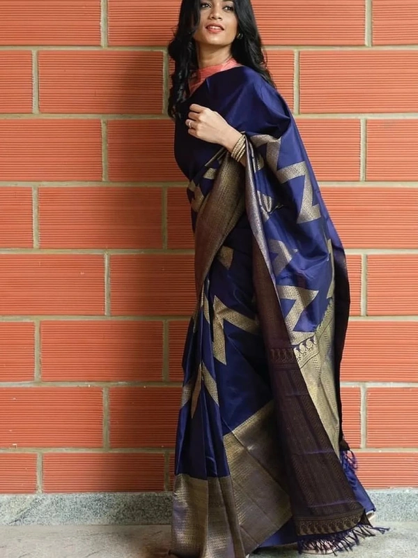 Navy blue kanchivaram kota silk zari work wedding saree