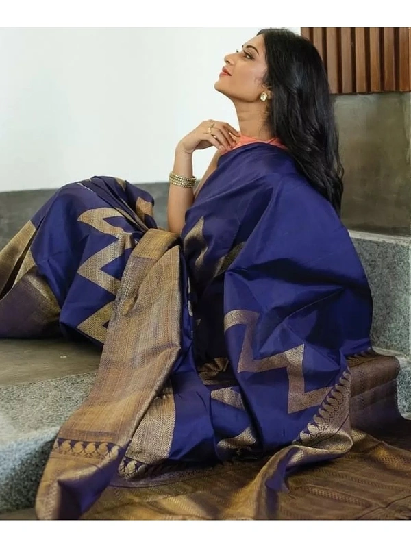 Navy blue kanchivaram kota silk zari work wedding saree