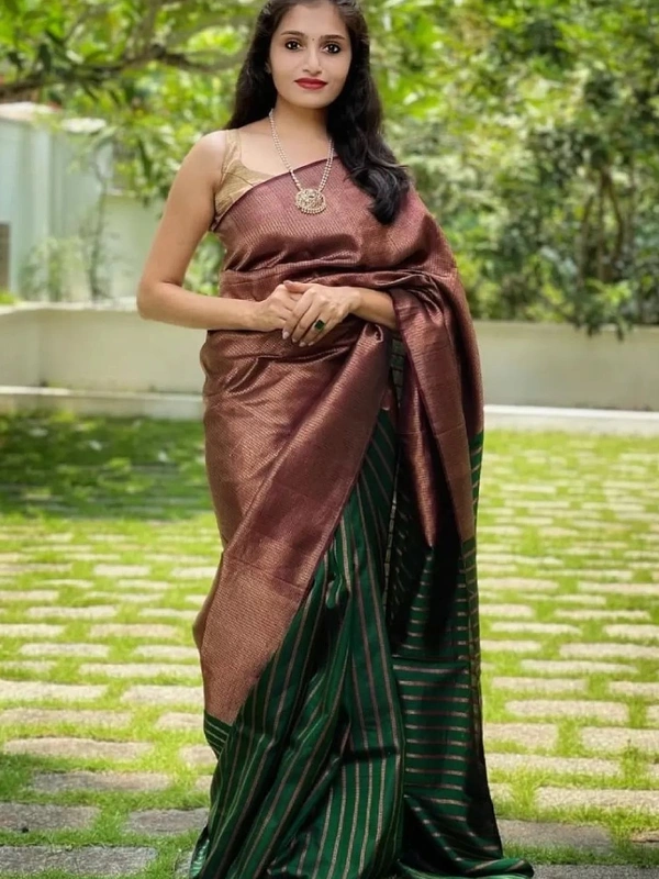 Green kanchipuram silk jacquard weaving work wedding saree