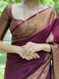 Wine banarasi kota silk jacquard weaving work wedding saree