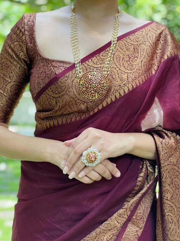 Wine banarasi kota silk jacquard weaving work wedding saree
