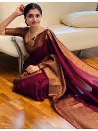 Wine banarasi kota silk jacquard weaving work wedding saree
