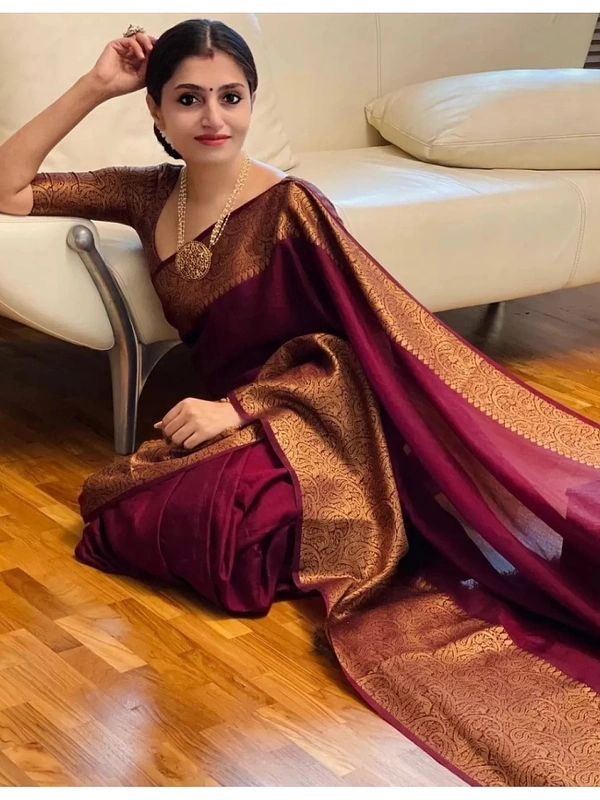 Wine banarasi kota silk jacquard weaving work wedding saree