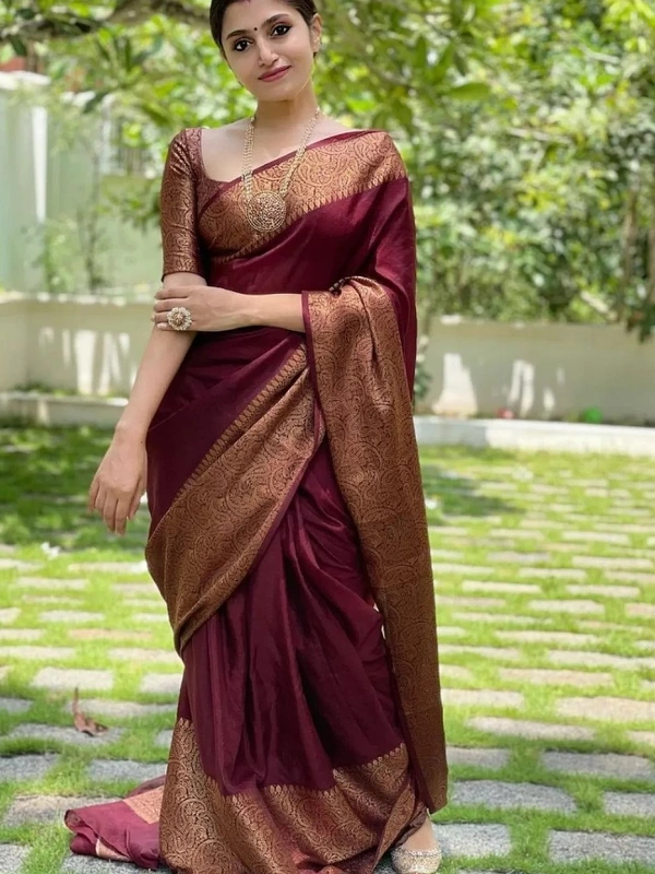 Wine banarasi kota silk jacquard weaving work wedding saree