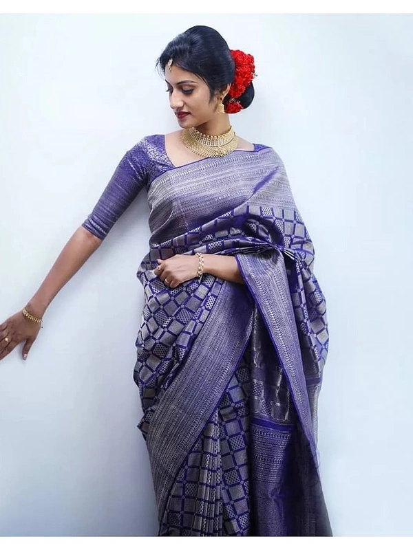 Blue kanchipuran kota silk jacquard pattern work saree