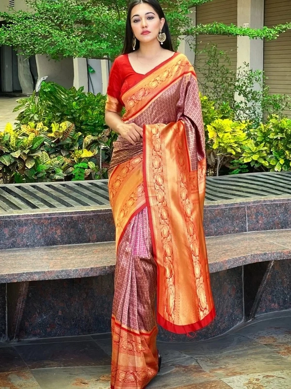 Purple kanjiwaram kota silk jacquard pattern work wedding saree