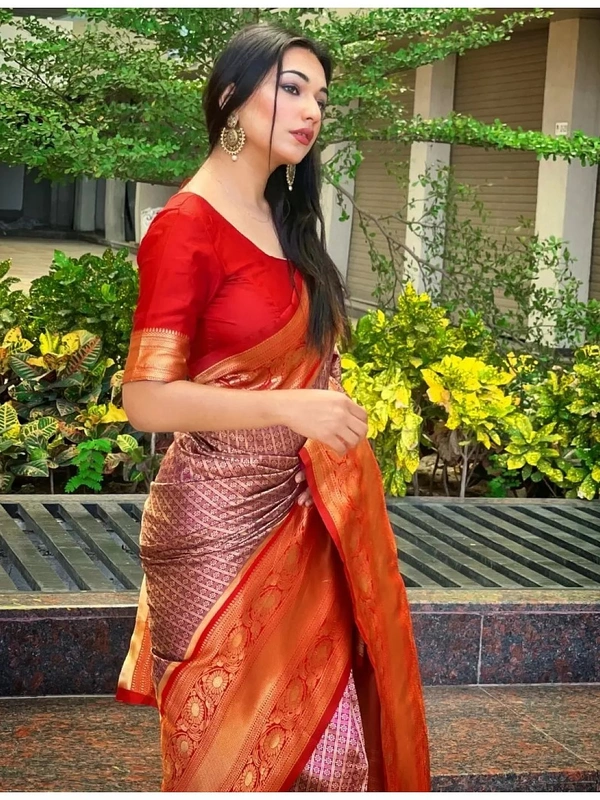 Purple kanjiwaram kota silk jacquard pattern work wedding saree