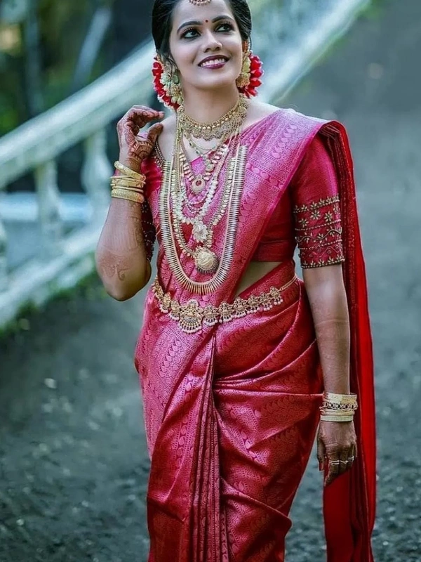 Dark pink banarasi kota silk jacquard weaing work wedding saree
