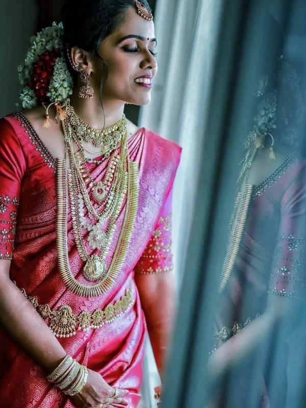 Dark pink banarasi kota silk jacquard weaing work wedding saree