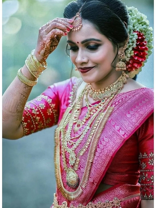 Dark pink banarasi kota silk jacquard weaing work wedding saree